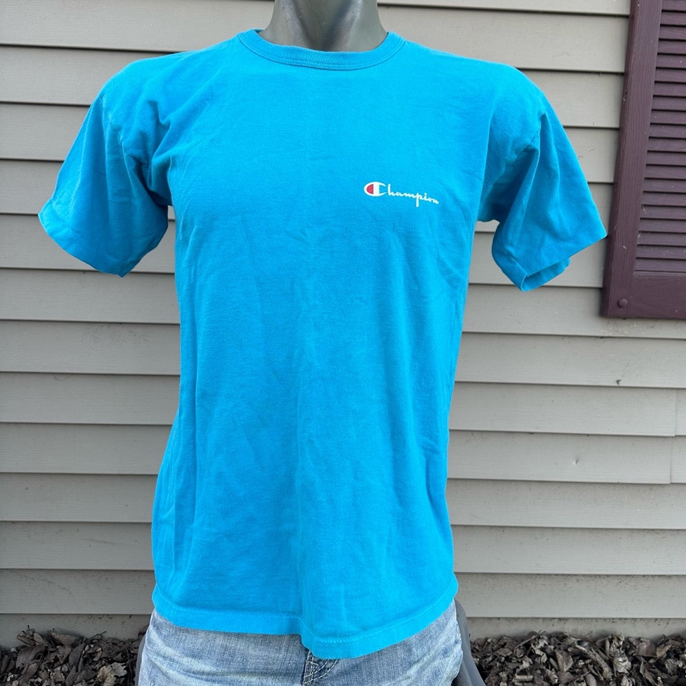 Vintage Champion USA made tshirt script spell out logo Sz XL